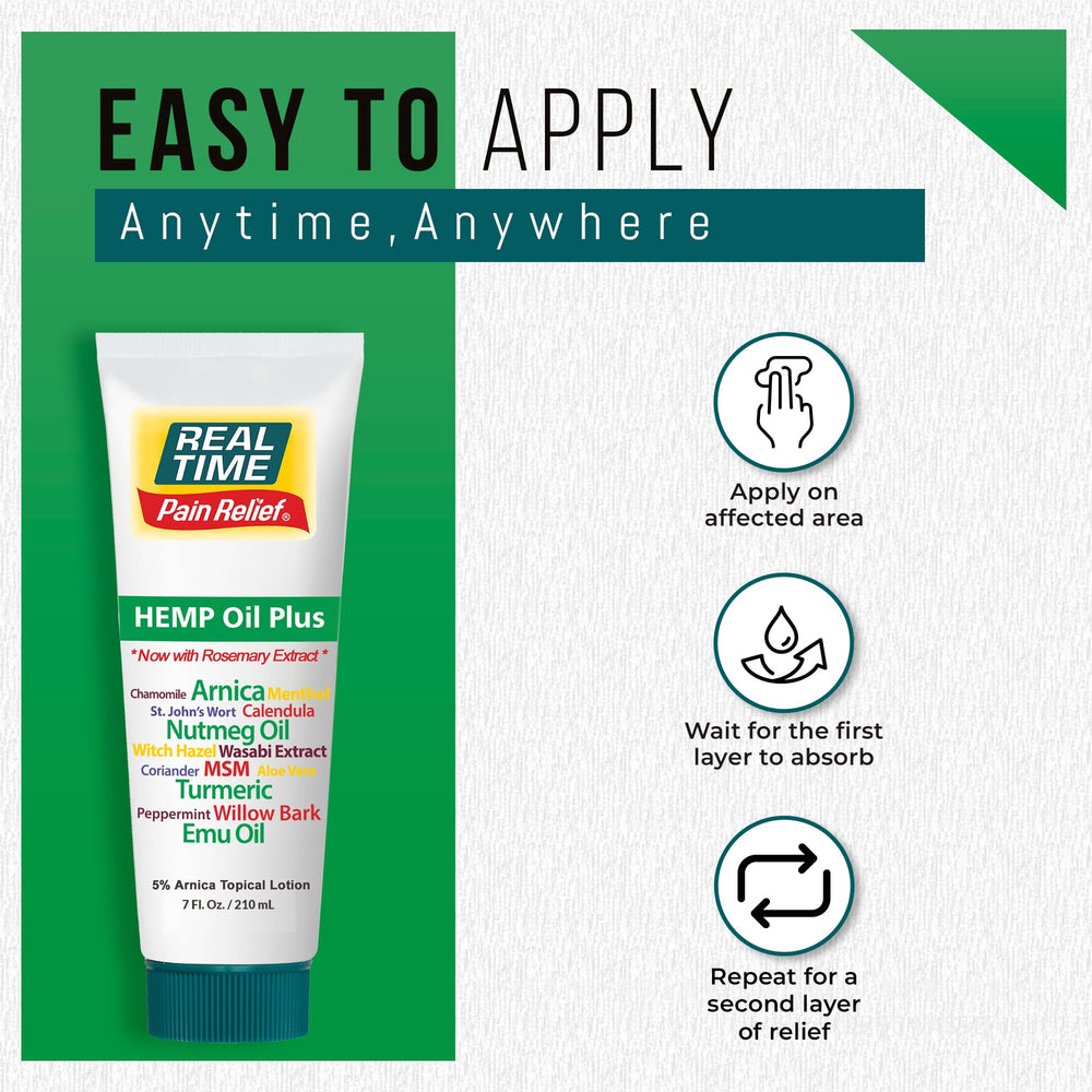 Real Time Pain Relief Hemp Oil Plus on hands for daily use
