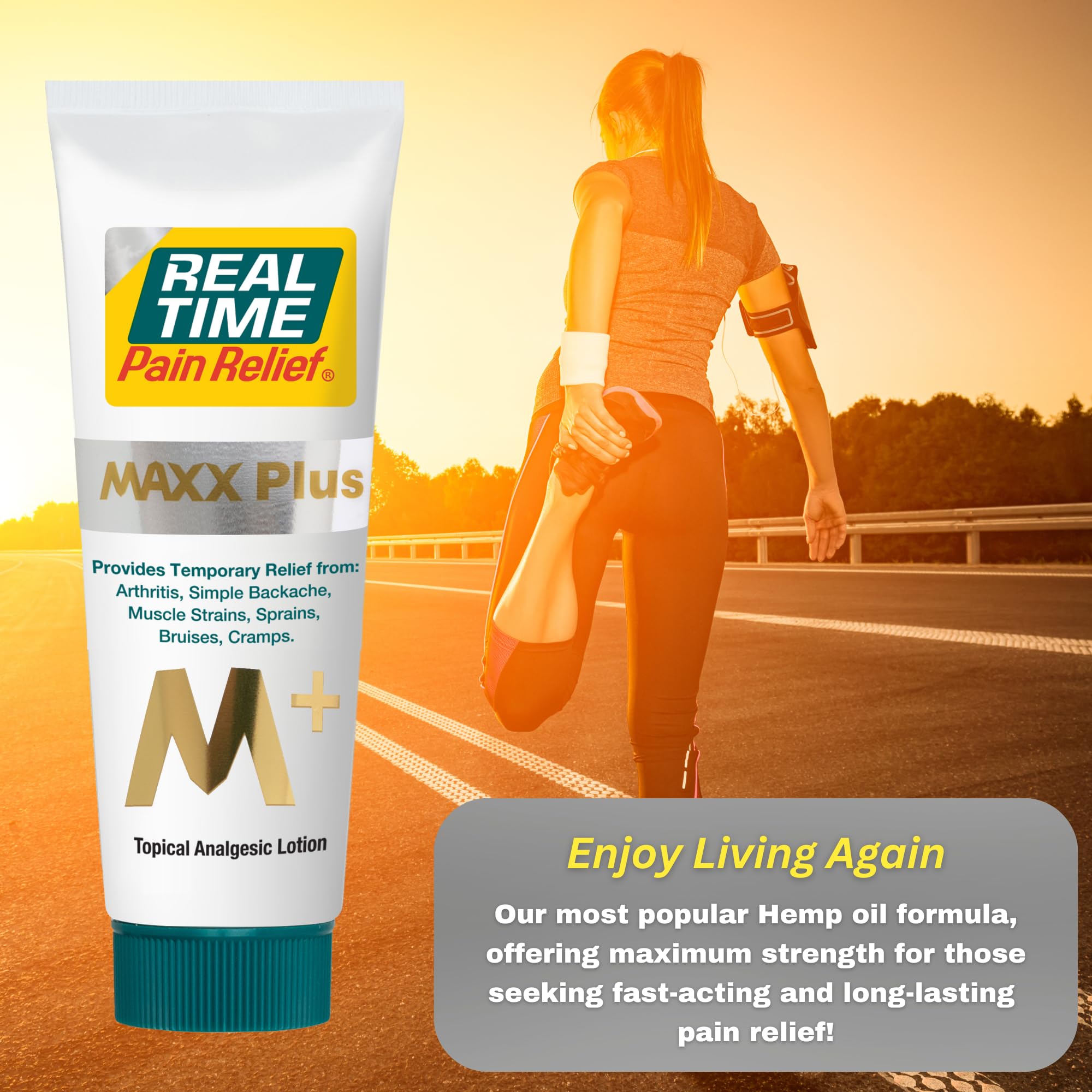 Real Time Pain Relief MAXX Plus arnica and aloe vera soothe joints with non-greasy absorption.