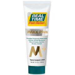 Real Time Pain Relief MAXX Plus bottle—portable relief for muscle and joint discomfort.