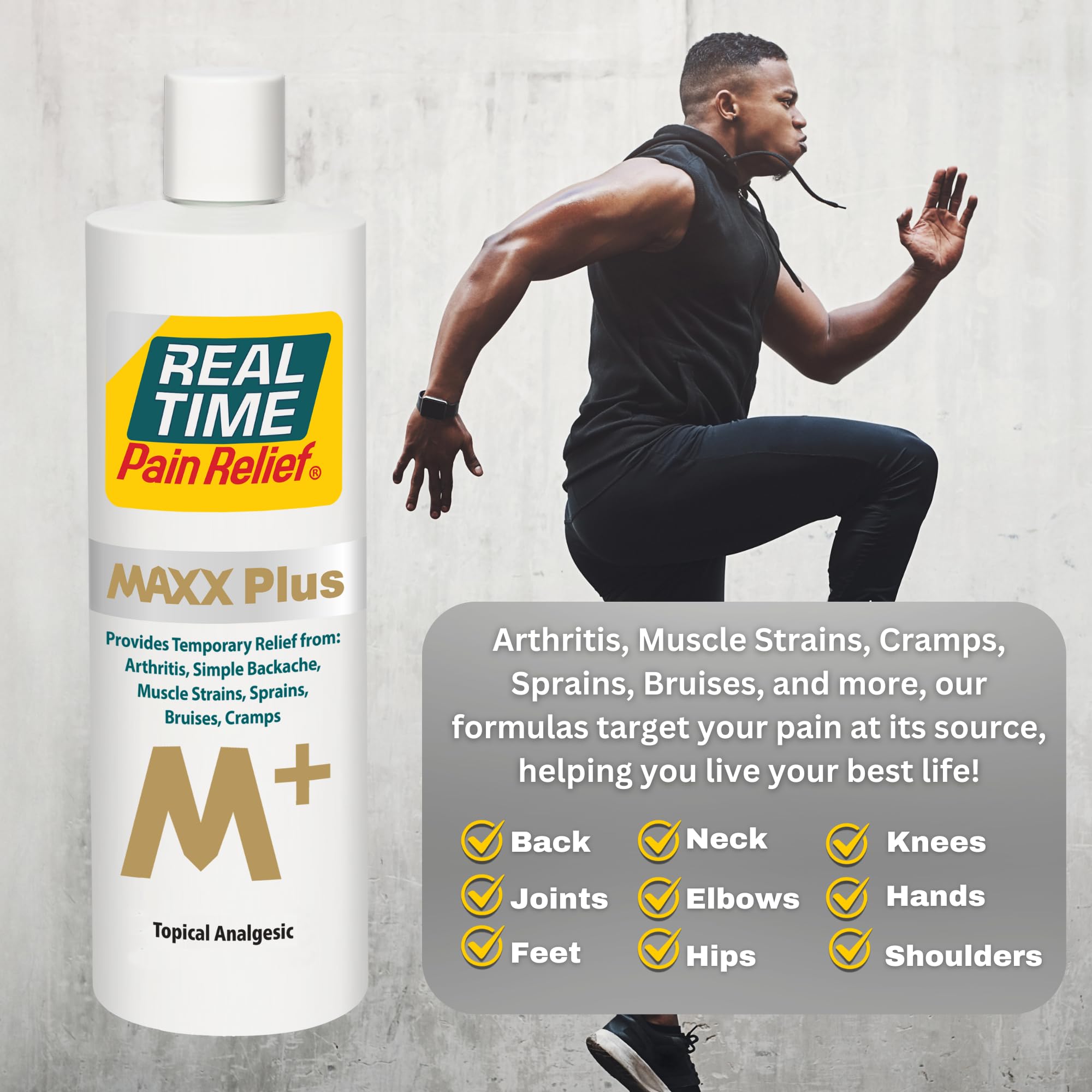 MAXX Plus application on shoulder with soothing menthol and hemp oil action.