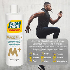 MAXX Plus application on shoulder with soothing menthol and hemp oil action.