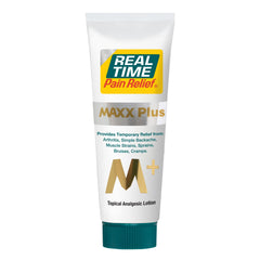 Real Time Pain Relief MAXX Plus tube front shows packaging for fast relief.