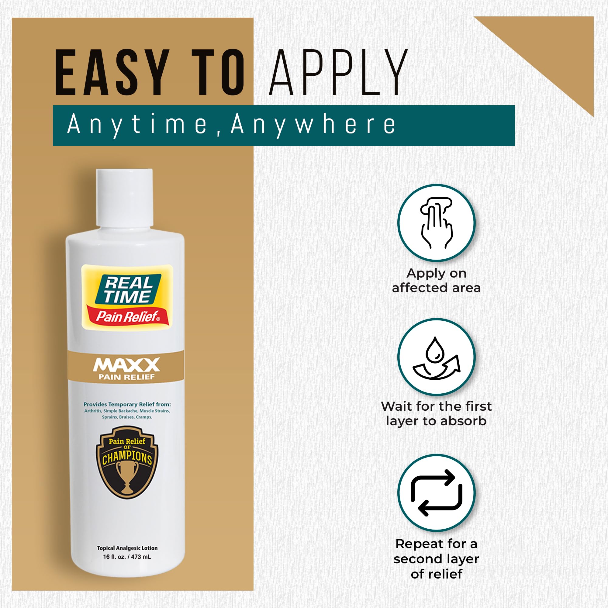 Real Time Pain Relief MAXX USA-made label signals quality and local production