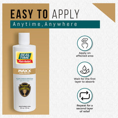 Real Time Pain Relief MAXX USA-made label signals quality and local production
