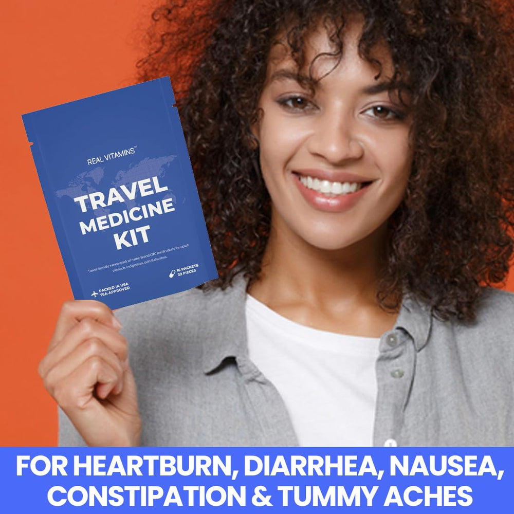 Antacids in the Real Vitamins kit help soothe stomach discomfort while traveling.
