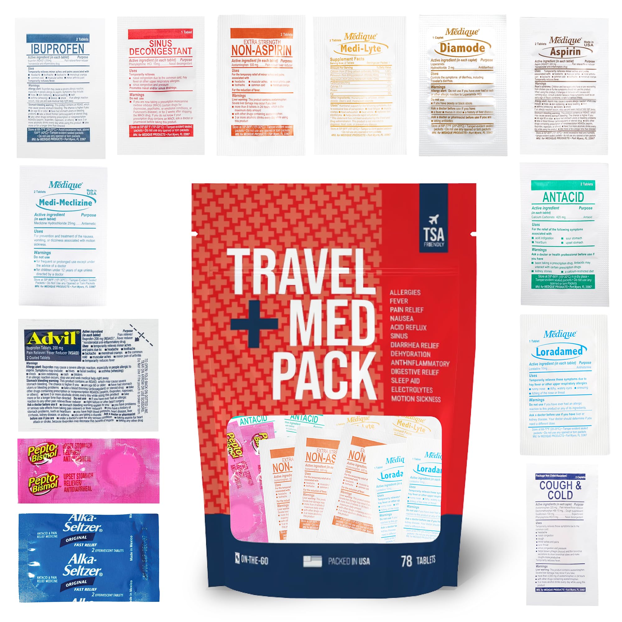 Real Vitamins Travel Medicine Kit contents neatly organized for quick access during trips.