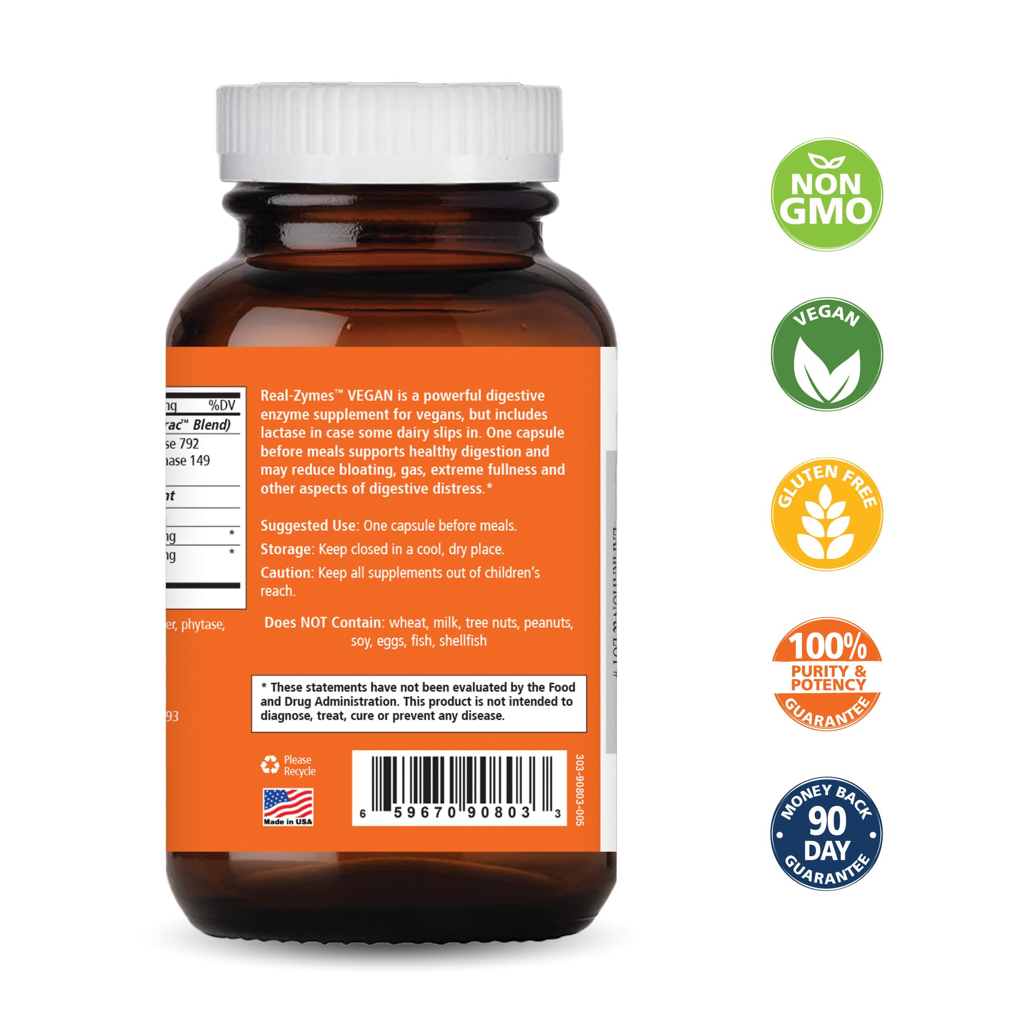 Real-Zymes capsules close-up highlighting vegan enzymes for bloating relief.