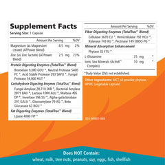 Real-Zymes product packaging with 90 capsules indicating probiotic blend benefits.