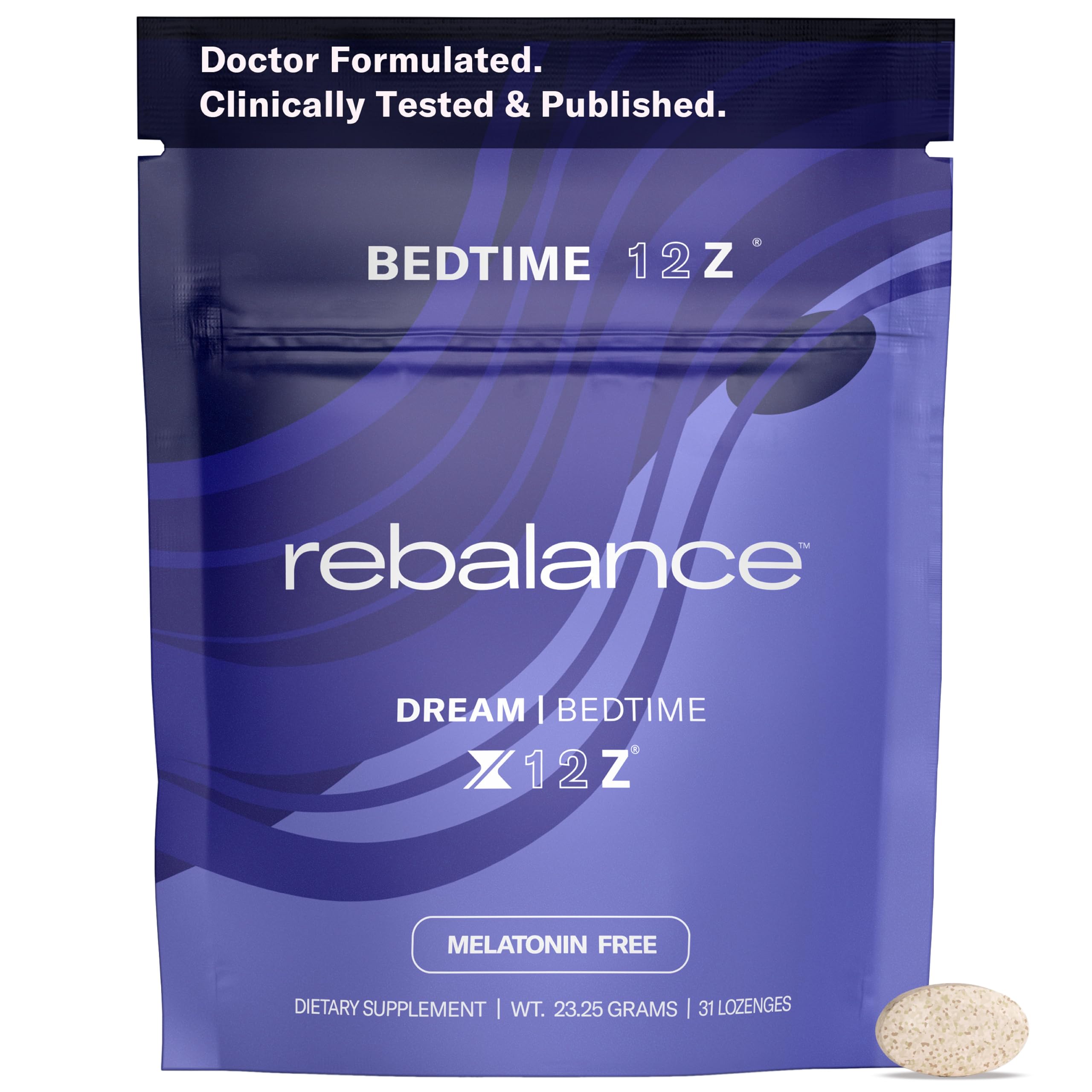 Rebalance Dream lozenges bottle front, ready for a calmer bedtime routine.