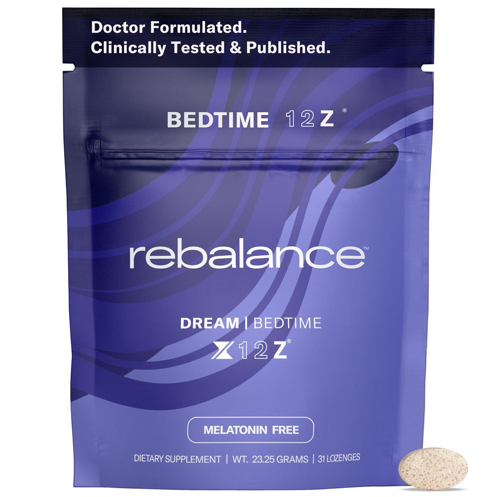 Rebalance Dream lozenges bottle front, ready for a calmer bedtime routine.