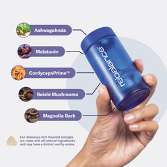 Rebalance Dream lozenge being placed in the mouth before bed