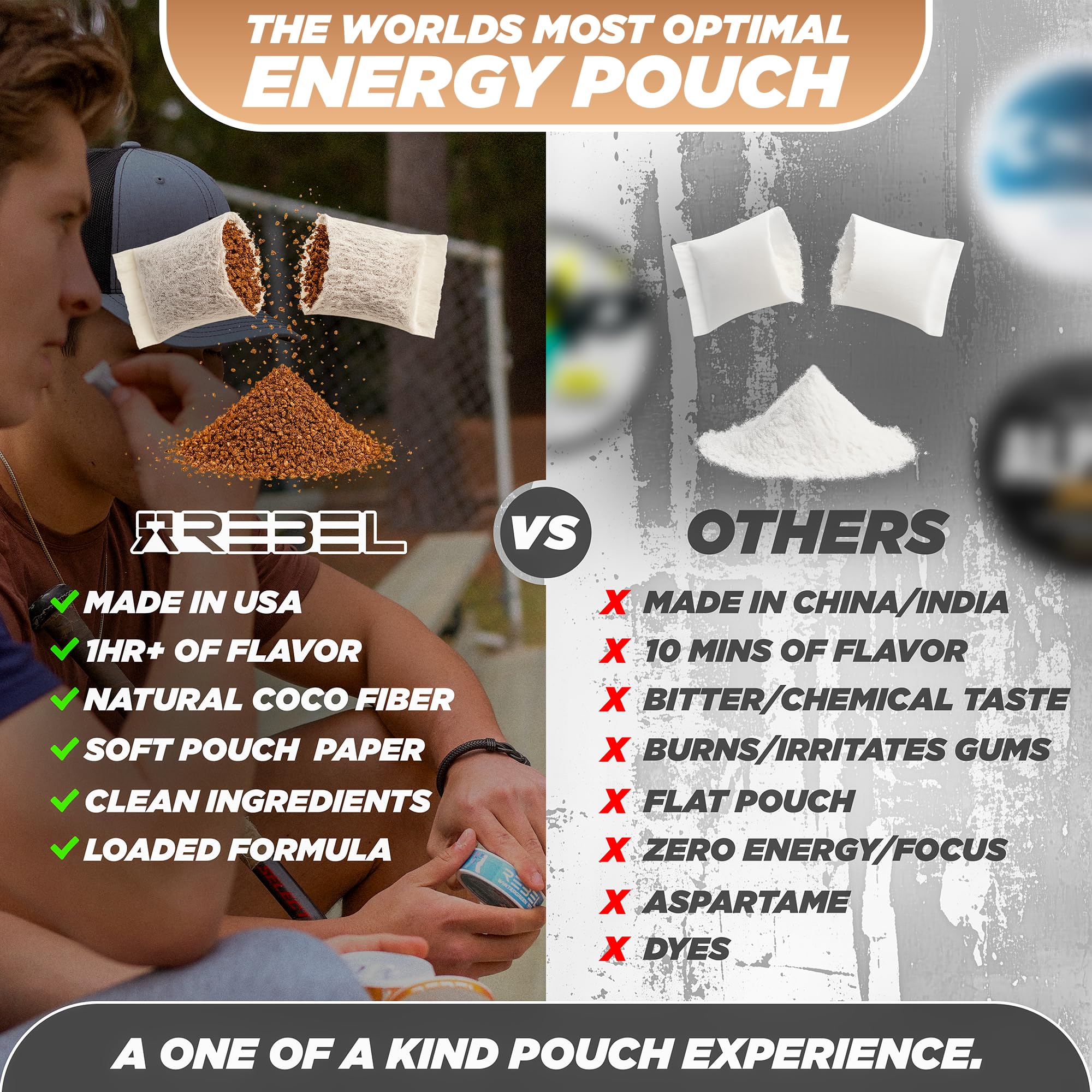 Rebel Nootropic Energy Cinnamon Mocha pouch shown for on-the-go use