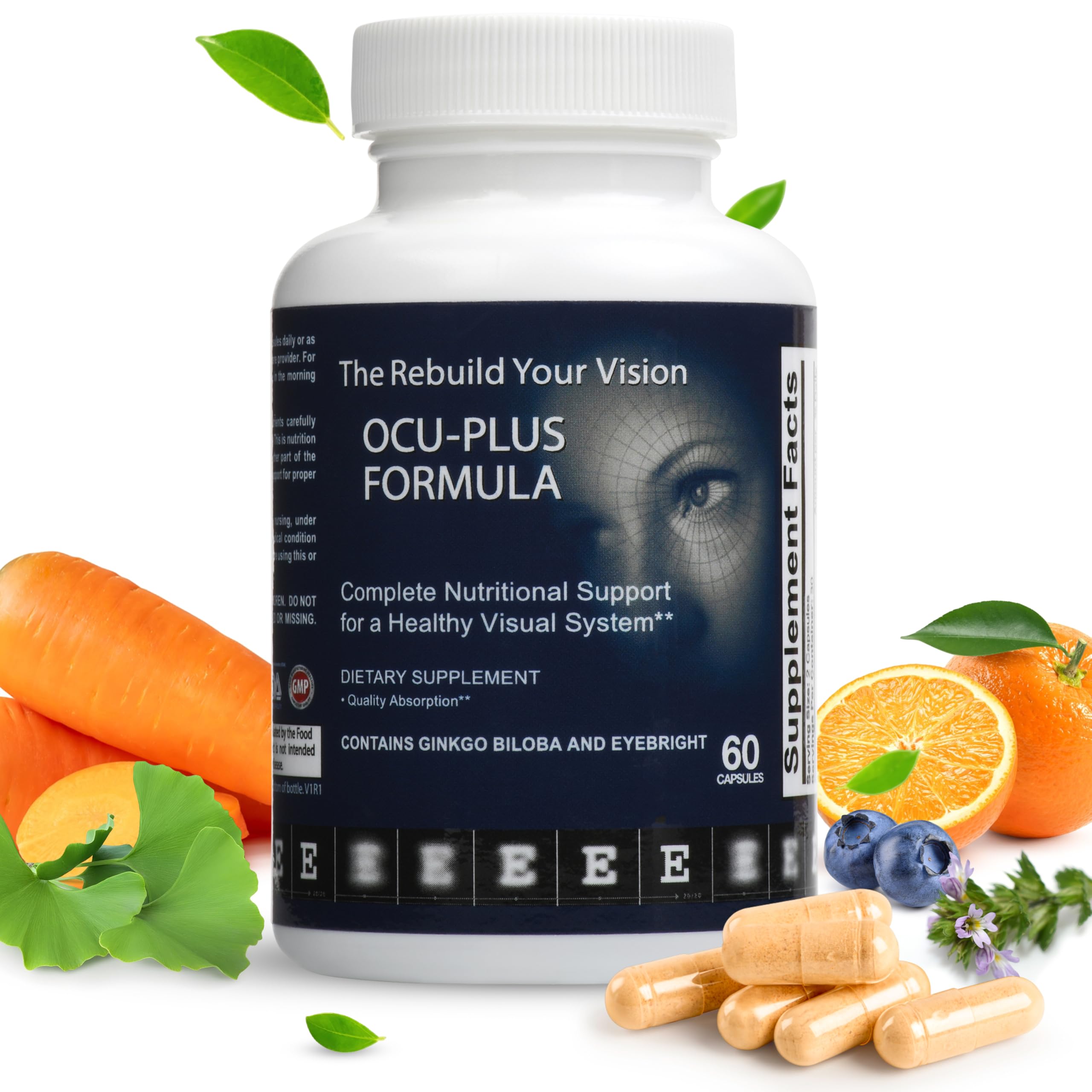 Rebuild Your Vision Ocu-Plus bottle front view for eye health support