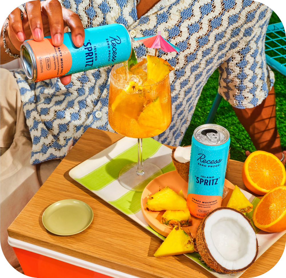 Recess Island Spritz glass with fizz, perfect for a mindful wind-down.