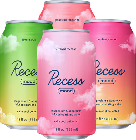 Recess Mood 12-pack variety sampler cans for a convenient relaxation ritual.