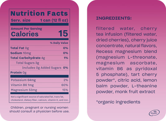 Recess Mood black cherry can side view highlighting low sugar profile