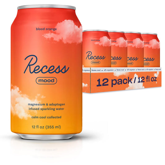 Recess Mood blood orange bottle with real fruit flavor for relaxing moments.