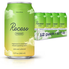 Recess Mood Lime Citrus bottle with magnesium and adaptogens for a calming moment.