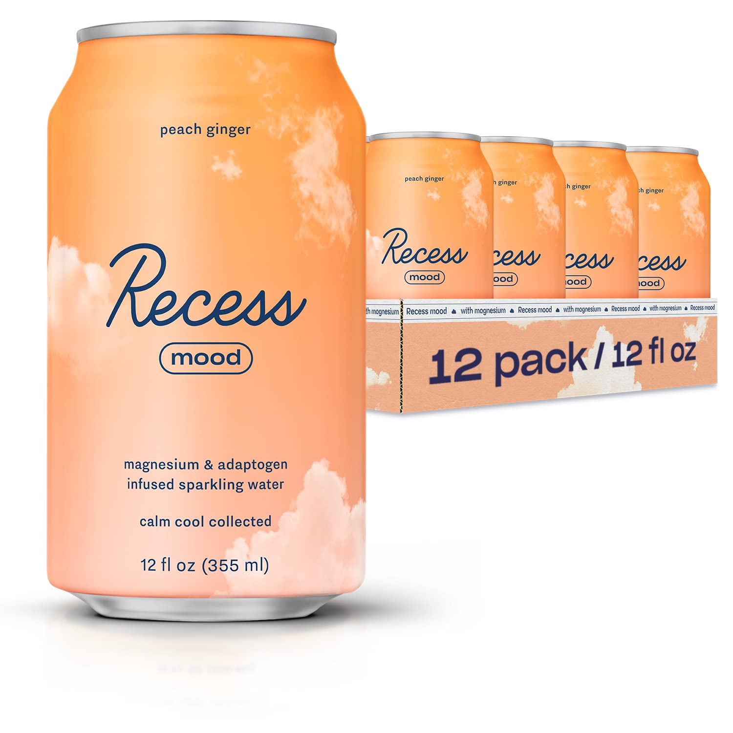 Recess Mood bottle with peach and ginger flavor for a relaxing moment.