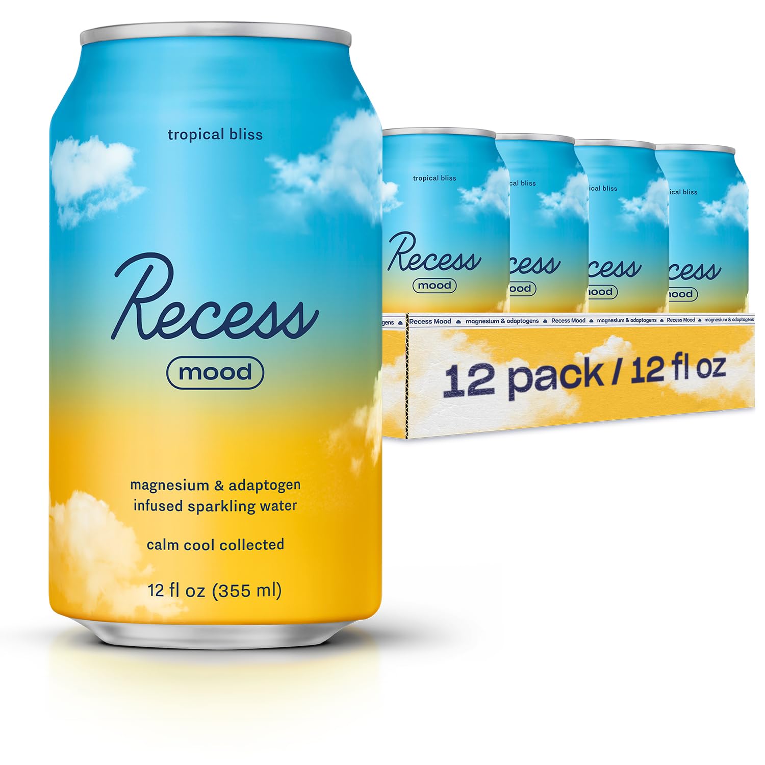 Recess Mood magnesium bottle with tropical bliss aroma for evening unwind.