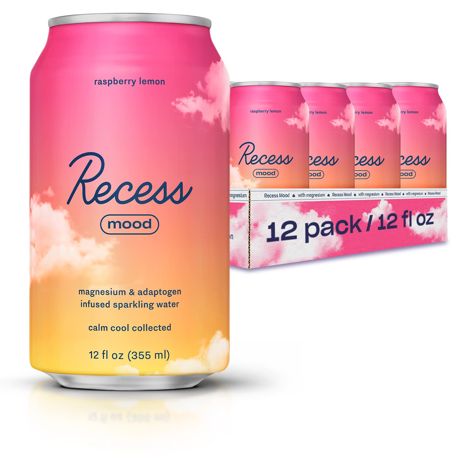 Recess Mood magnesium drink bottle showing raspberry lemon flavor for unwinding