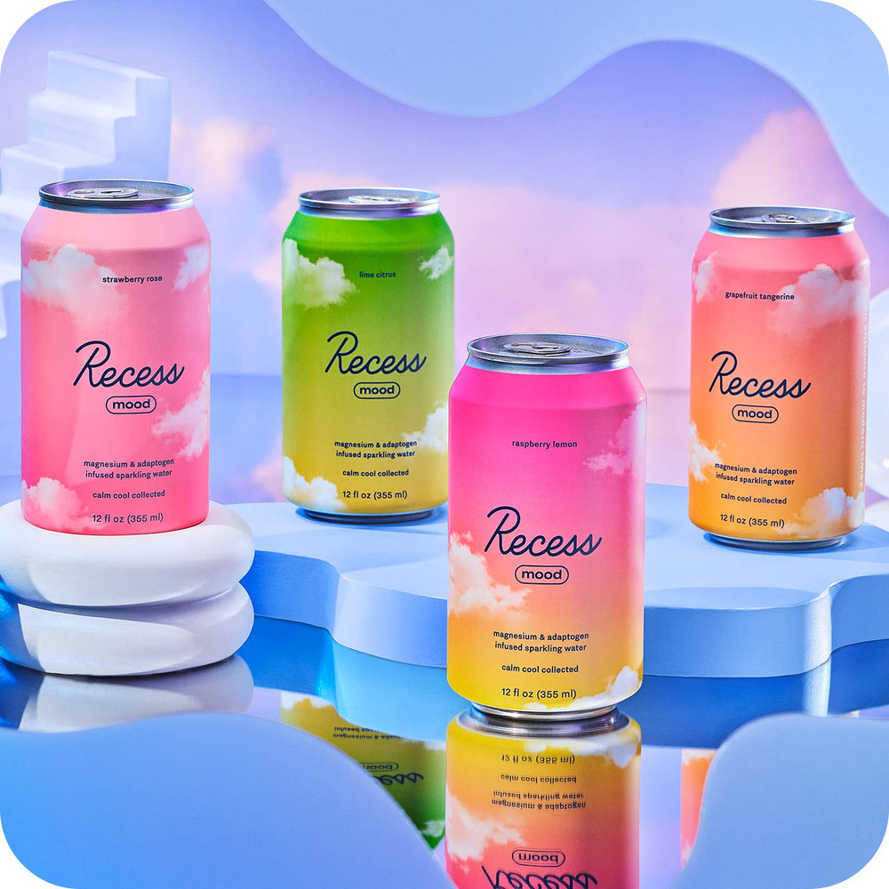 Recess Mood raspberry-lemon can highlighting bright flavor and mood-supporting ingredients.