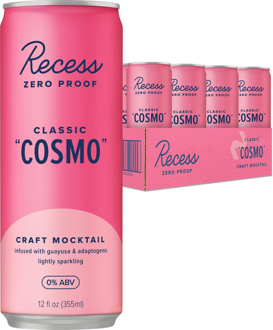 Recess Zero Proof Cosmo bottle with cranberry and lime flavor for mindful celebrations