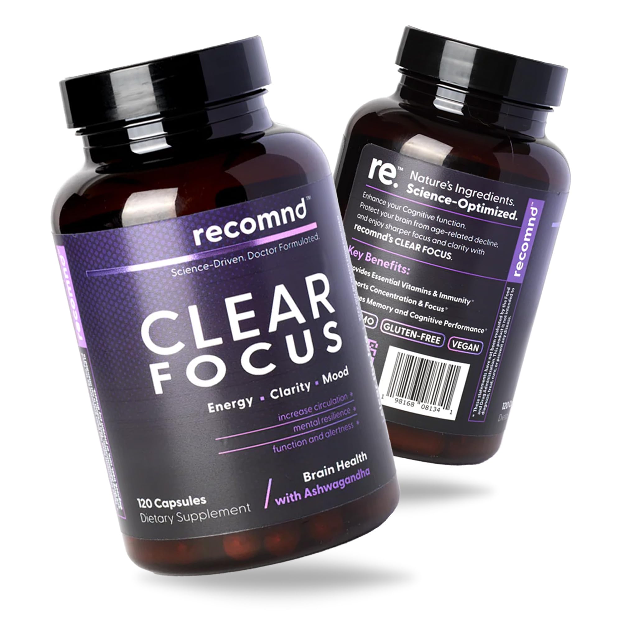 recomnd nutrition bottle-front supports sustained focus and daily energy.