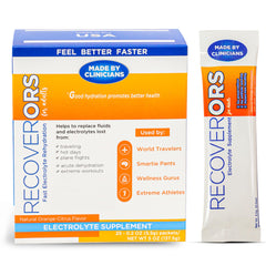 RecoverORS 8 in 1 electrolyte powder packets for on-the-go hydration and balance.