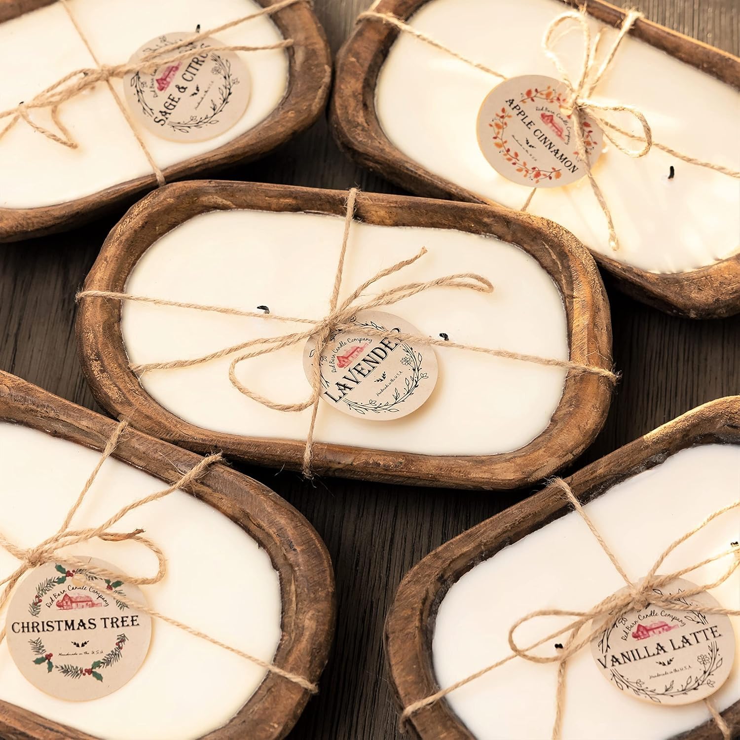 Red Barn Wood Dough Bowl Candle Tuscan Tobacco with long-lasting fragrance for living rooms.
