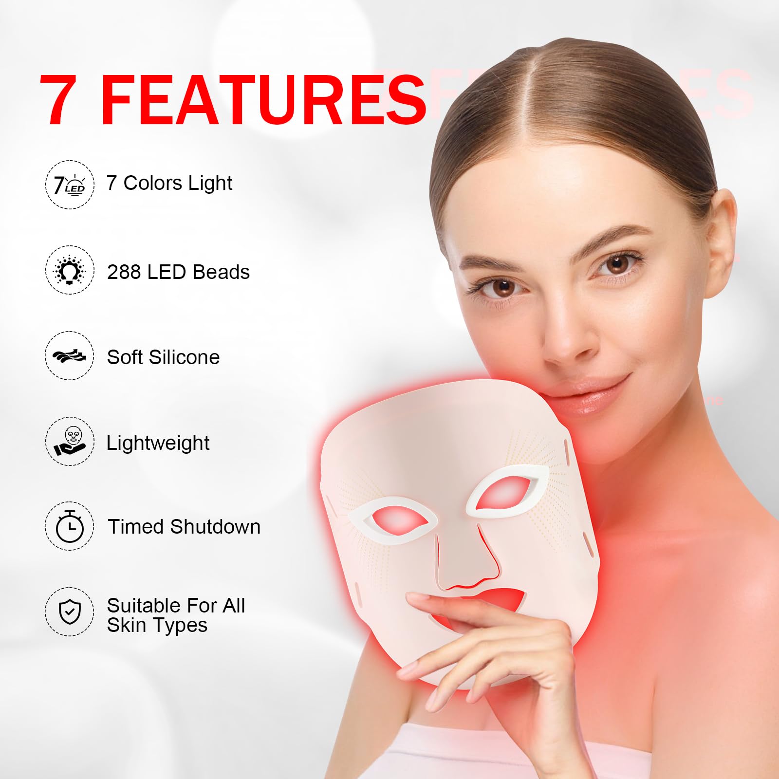 Red Mitochondria 7-color LED panel highlights versatile treatment options.