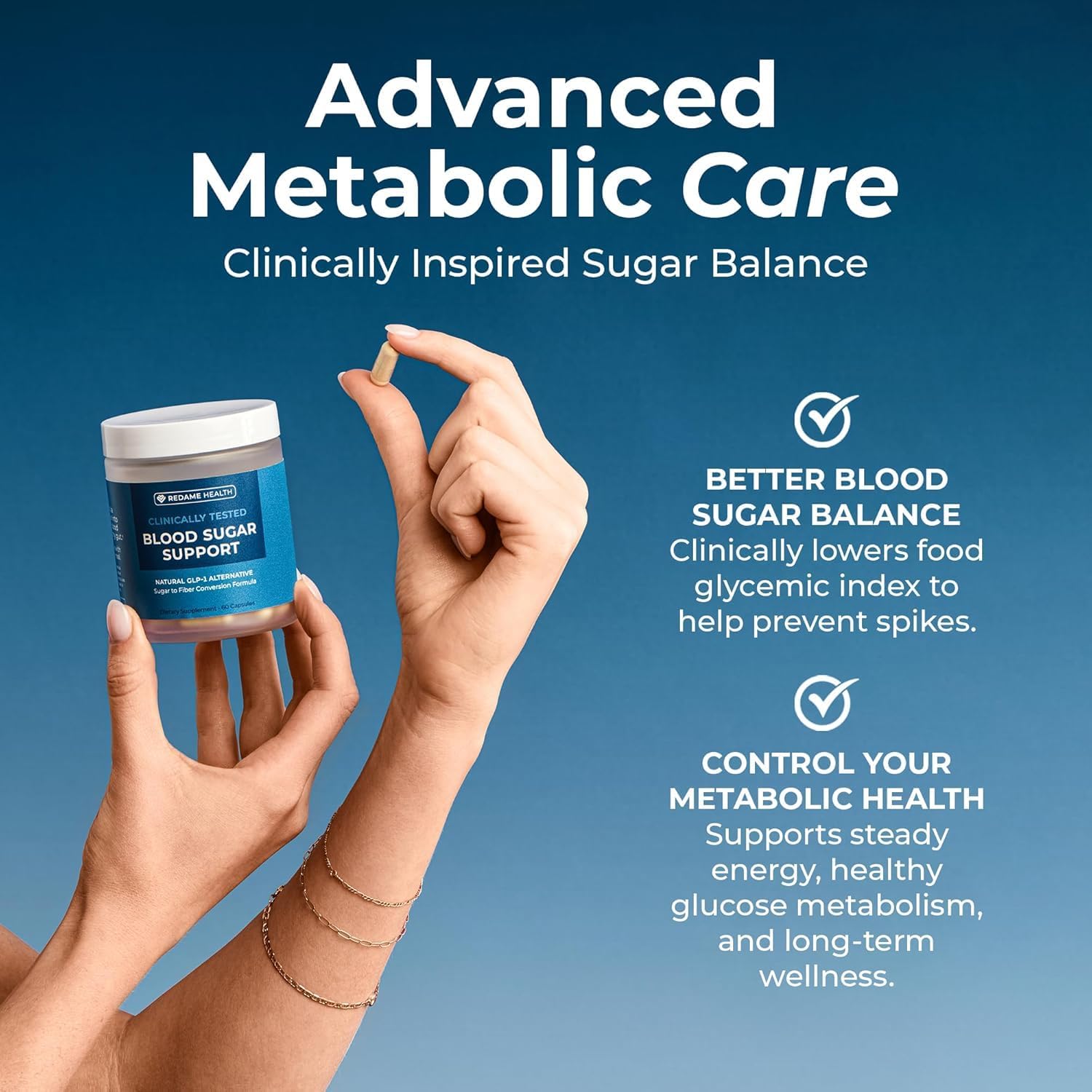 Redame Health digestive health scene with bottle and water