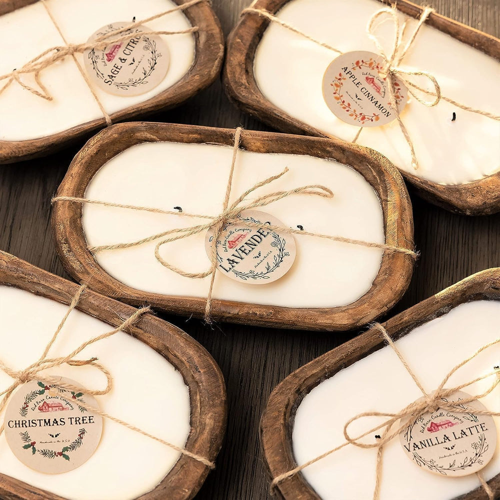 Red Barn Wood Dough Bowl Maple Pecan Waffle candle in a reusable bowl with clean, inviting aroma.