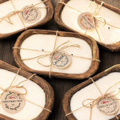 Red Barn Wood Dough Bowl Maple Pecan Waffle candle in a reusable bowl with clean, inviting aroma.