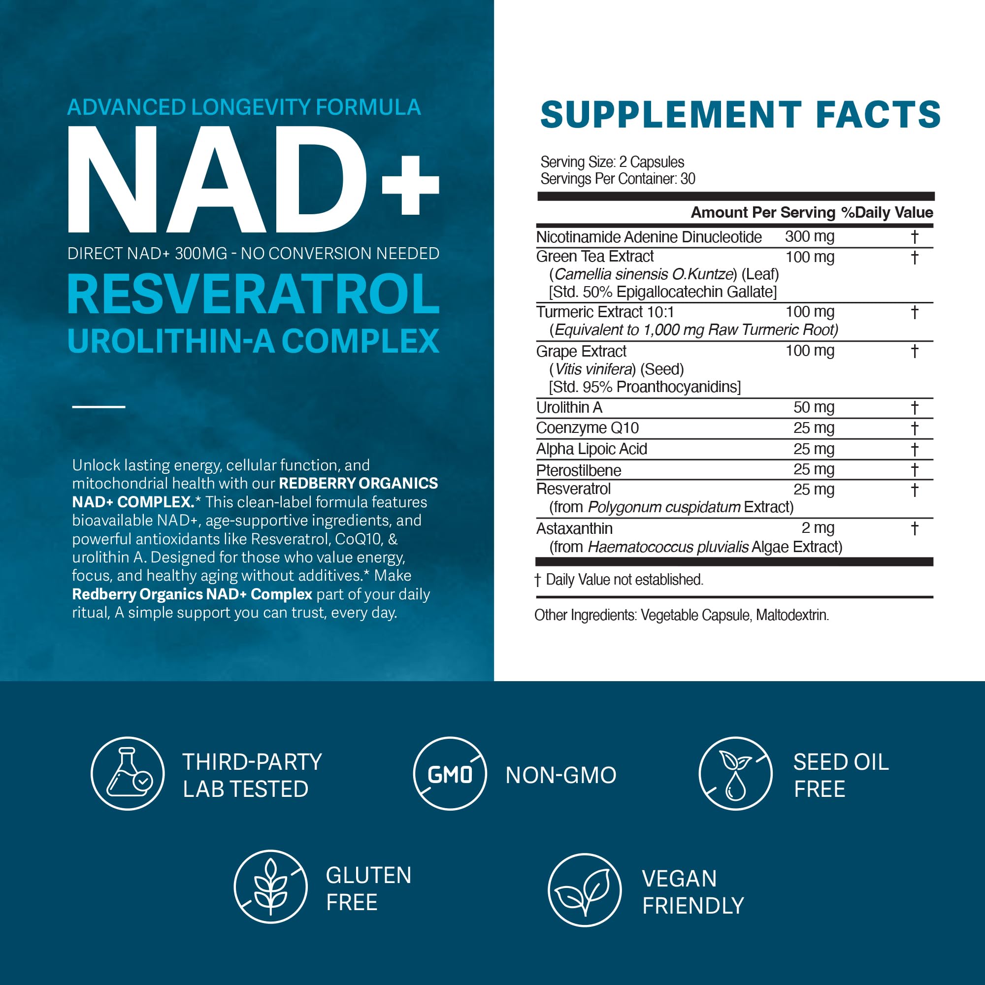 Redberry NAD+ Direct NAD capsules presented for on-the-go vitality
