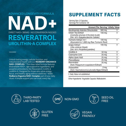 Redberry NAD+ Direct NAD capsules presented for on-the-go vitality