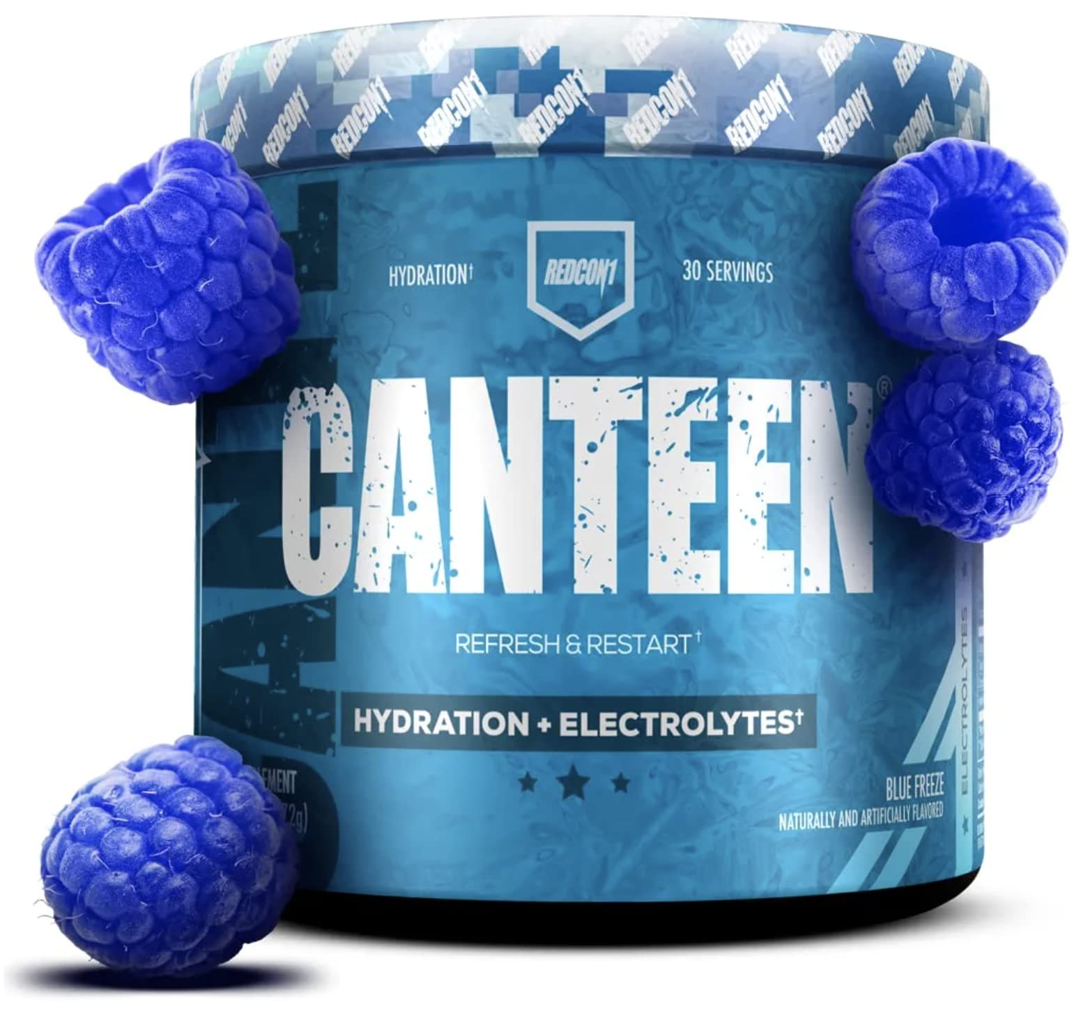 REDCON1 Canteen Blue Freeze powder dissolving in water for quick hydration and electrolytes.