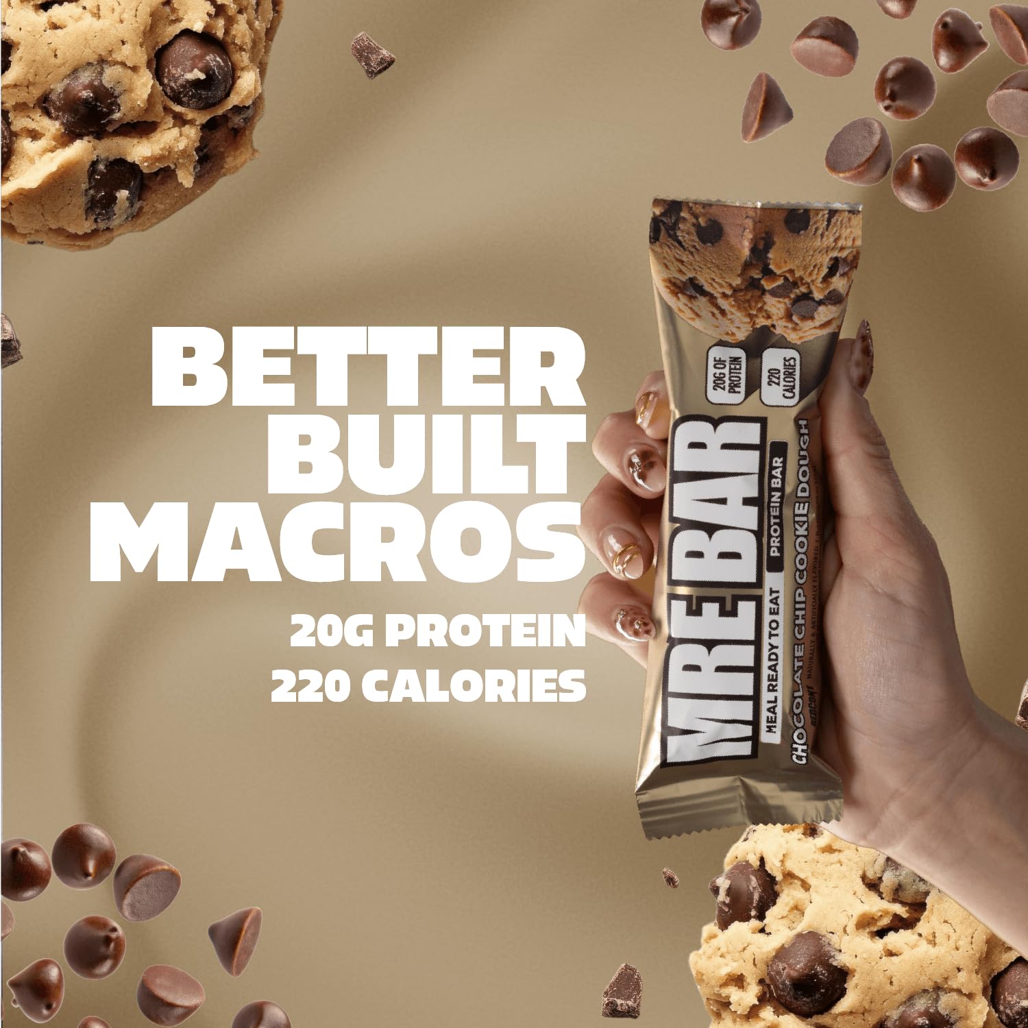 REDCON1 MRE Bar Chocolate Chip Cookie Dough ingredients close-up with MCT oil.