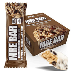 Redcon1 MRE Bar front view with oatmeal chocolate chip, ideal on-the-go protein snack