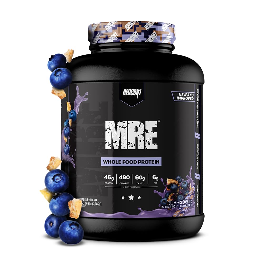 REDCON1 MRE Blueberry Cobbler bottle, convenient high-protein meal on the go.