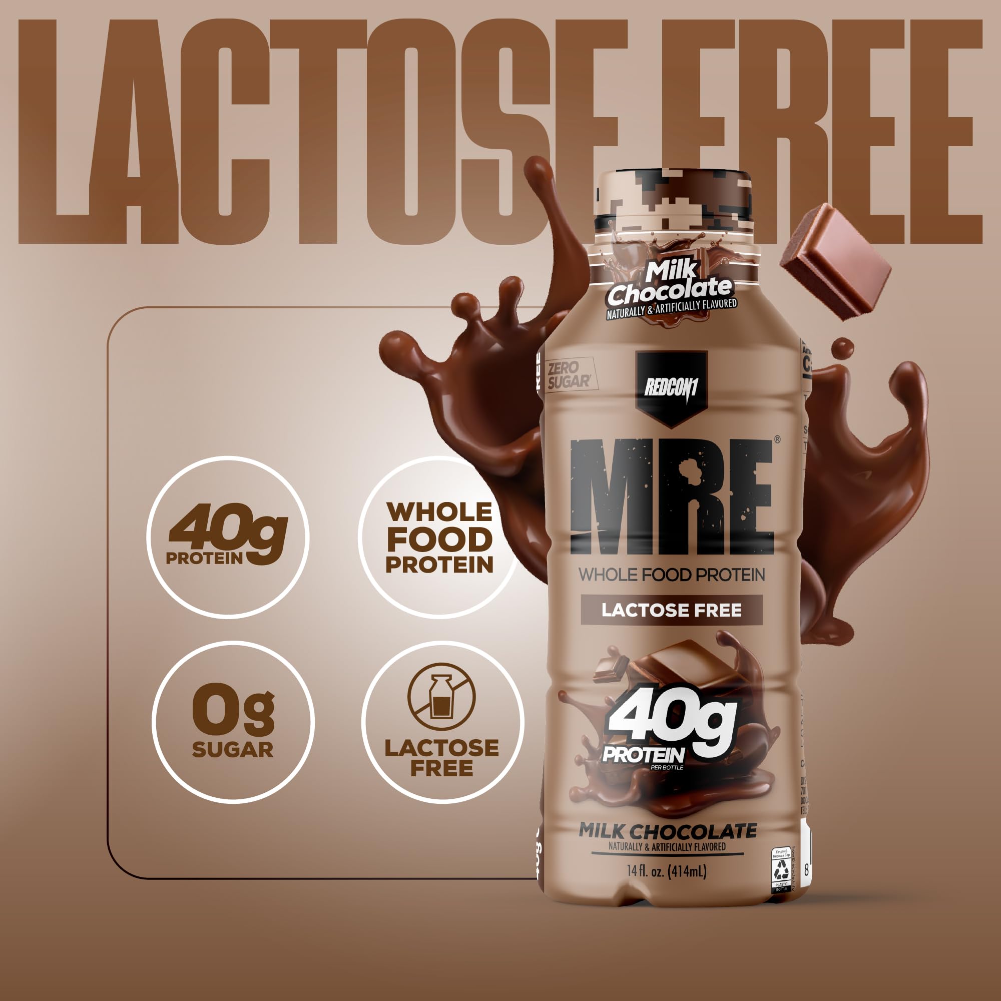 REDCON1 MRE milk chocolate pour demonstrates quick, easy digestion after workouts.