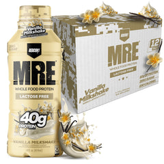 REDCON1 MRE Vanilla Milkshake bottle for lactose-free on-the-go protein.