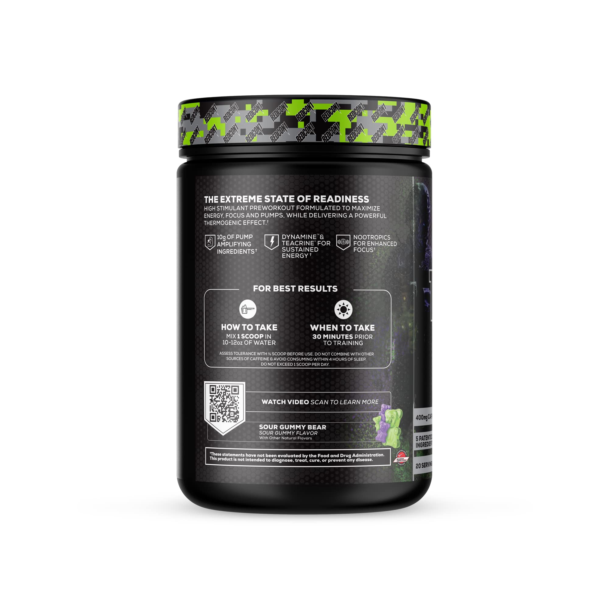REDCON1 Total War Black Ops scoop beside a glass ready to mix preworkout