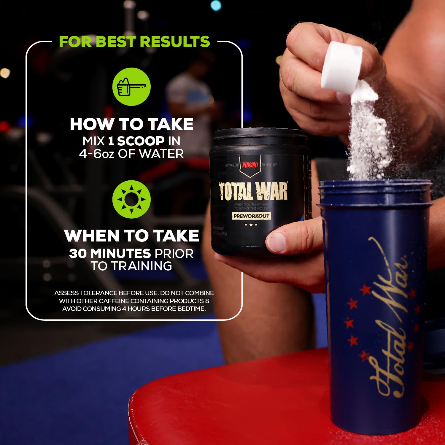 Glass with Redcon1 Total War grape shake ready to energize training.