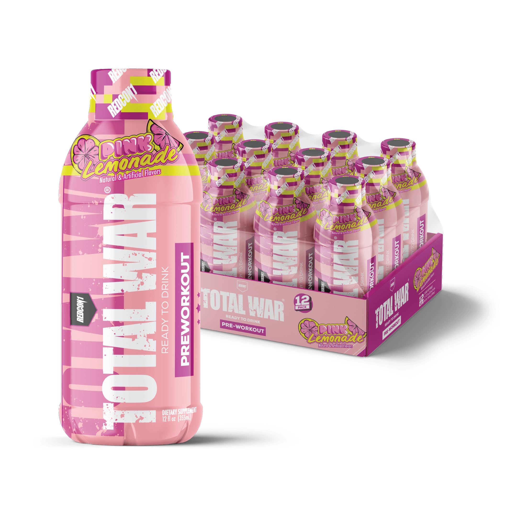 REDCON1 Total War Pink Lemonade bottle ready for a high-energy workout.