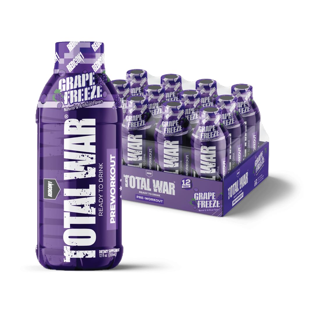 Redcon1 Total War RTD bottle in grape flavor for sustained workout energy.