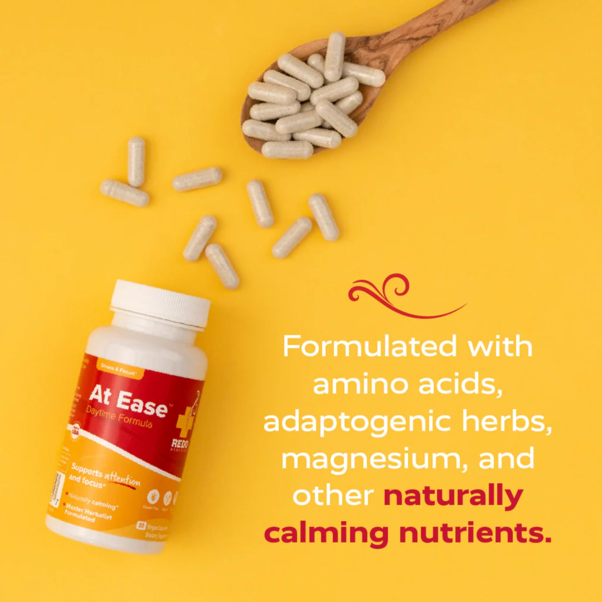 Redd Remedies At Ease capsules being dispensed into a hand