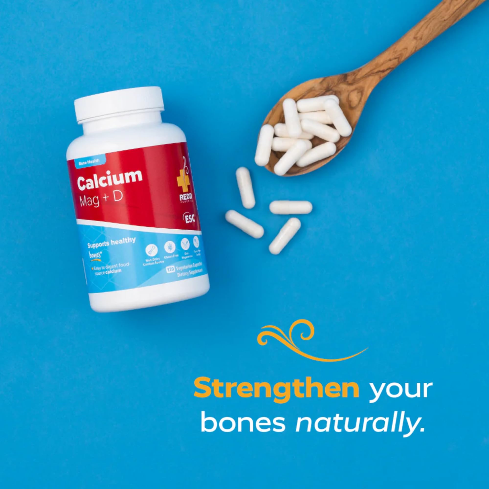Redd Remedies bone-health formula displayed with healthy meals