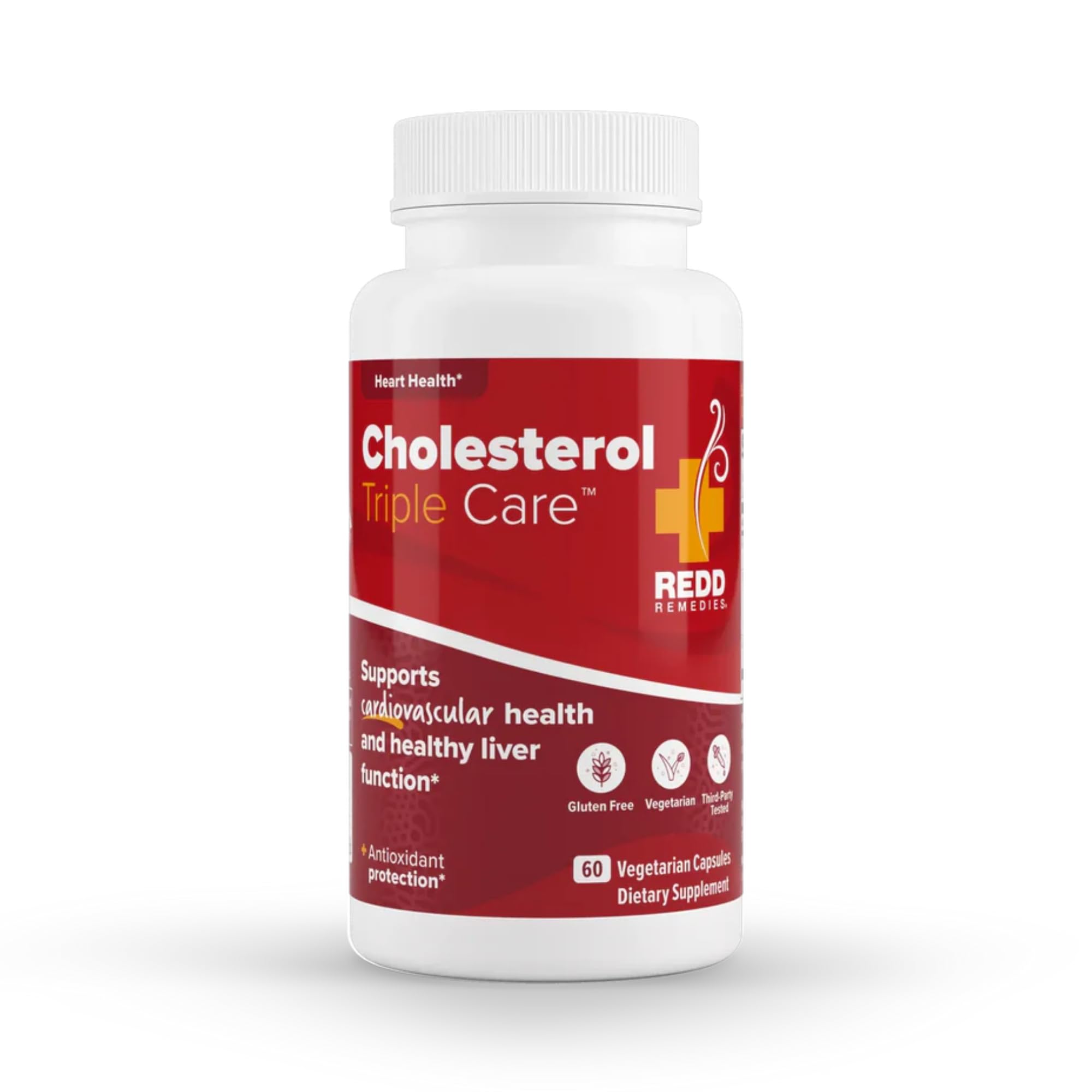 Redd Remedies Cholesterol Triple Care bottle on a clean surface, suggesting daily use and balance