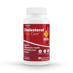 Redd Remedies Cholesterol Triple Care bottle on a clean surface, suggesting daily use and balance